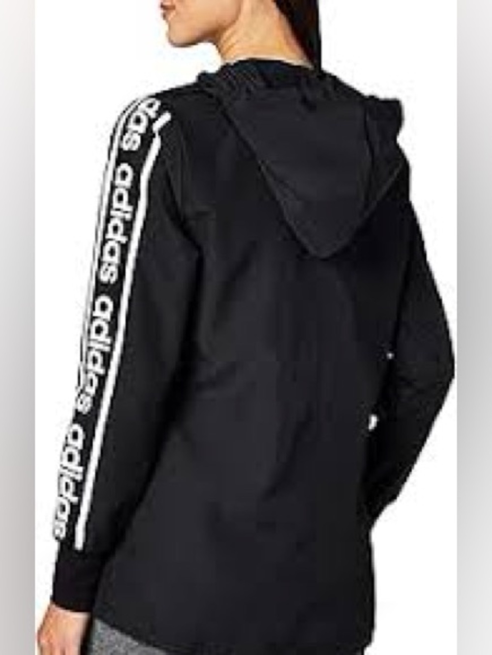 Adidas Black Hooded Windbreaker with White Stripe Lettering